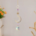 Capteur de soleil en améthyste avec lune dorée et prisme en boule de cristal facettée - Style Combinaison de Cadre Soleil et Lune (NO.5)