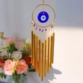Boho-Windspiel mit bösem Blick, 9 goldenen Klangröhren und blauen Perlen für den Garten - 50cm-9 Rohre