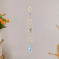 Detalle de atrapasol de amatista con cadenas doradas y prismas de cristal - Estilo de Combinación de Rombo y Anillo (N0.2)