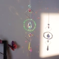 Detail view of crystal suncatcher featuring green natural stones and rainbow prism pendants - No. 5 Aventurine / 50cm