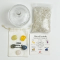 Set de cristales Libra con frasco de vidrio grabado, bolsa de algodón y gemas pulidas - Tarro Grande Mongol - Set Zodiaco Libra