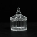 Contenedor elegante de vidrio estriado con tapa para piedras de cristal y joyería - Estilo Yurta Mongola-Pequeño (Sin Piedras)