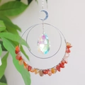 Handmade silver moon and ring suncatcher with orange crystals and crystal teardrop - Red Agate
