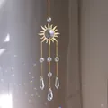 Detailed close-up of golden sun-shaped crystal suncatcher with hanging prisms - Sun and Faceted Ball Style (A22)