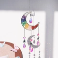 Macro view of handmade moon suncatcher with rainbow stones and faceted crystal prisms - Crystal Ball Style (MC-S-1)
