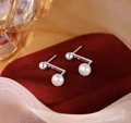 Elegant French-style bow pearl stud earrings in silver finish on red velvet base - Pearl Metal Bean-Platinum