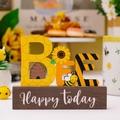 Wooden BEE table ornament with honey bee patterns and Happy today text on base - BEE Style (Happy today)