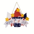 Targa in legno per il Giorno dell'Indipendenza USA con stelle e scritta Happy 4th of July - Stile Lettere Stella (Stile D)