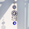 Silver Evil Eye and Elephant tree of life suncatcher pendant for garden window hanging - Sun Moon Elephant Style