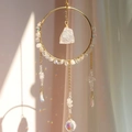 Bohemian sun catcher with gold ring, white crystals and colorful prism ball for window - Clear Quartz (RC2)