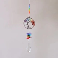 Handmade copper Tree of Life hanging with colorful crystals and clear drop pendant - Bronze Round Tree of Life (DB4)
