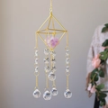 Golden diamond frame suncatcher with purple amethyst stone and crystal prisms - 47cm / Amethyst