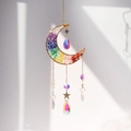 Rainbow crystal moon suncatcher with colorful crushed stones and metal stars - Colorful Crushed Stone Moon Ornament (MC-1)