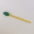 Golden metal ballpoint pen featuring a large oval green crystal gemstone top inlay - Aventurine Jade