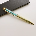 Goldener Kristall-Kugelschreiber mit Türkissteinen in einer schwarzen Geschenkbox - Türkis / 14.5cm