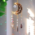 Golden moon sun catcher with tiger eye stones and natural agate slice pendant - Tiger Eye Style