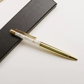 Golden crystal ballpoint pen with crushed white stones in a black gift box - Blue Moonstone / 14.5cm
