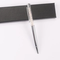 Silver crystal ballpoint pen with pink crushed stone details and black gift box - White Crystal