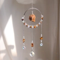 Modern suncatcher with tiger eye stone and crystal prism hanging for garden decor - Tiger's Eye Style