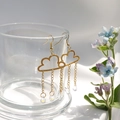 Golden cloud earrings with crystal fringe and raindrop beads on a glass edge - Cloud Tassel Long Style (7.5cm)