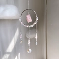 Pink gemstone suncatcher with silver rings and hanging crystal ball pendant decoration - Rose Quartz Style