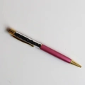 Detail of rose pink crystal ballpoint pen featuring decorative black gravel stones - Black Tourmaline / 14cm Black Ink Refill