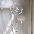 Rainbow crystal suncatcher with silver metal ring and natural white quartz stone - White Crystal Style
