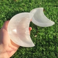 Polished crescent moon selenite crystal bowls for cleansing and home decor set of two - Crescent Style
