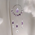 Bohemian style silver ring suncatcher featuring raw amethyst stone and crystal pendants - Amethyst Style