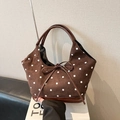 Sac à main marron foncé à pois avec texture suédée et décoration de nœud élégante - Marron