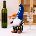 Patriotic gnome plush with blue pointed hat holding a wine bottle and glass model - Blue Hat Style