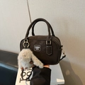 Dark brown retro bowling bag with gold hardware and a cute white bunny charm - No Pendant / Brown