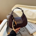 Dark brown suede hobo bag with vintage beads and crossbody strap for women - No Pendant / Brown