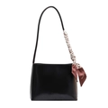 Sac sous le bras noir brillant en cuir verni avec foulard en soie motif léopard - Noir