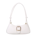 White crescent underarm bag with gold buckle and stylish knotted strap on white background - White