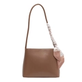 Sac à bandoulière marron minimaliste avec foulard floral décoratif sur l'anse - Khaki