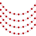 Handmade red and white wool felt ball garland banner for festive holiday party decor - Red + White