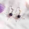 Handmade wire wrapped sun earrings with purple amethyst stones and silver ear hooks - Amethyst