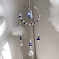 Bohemian suncatcher with silver ring, lapis lazuli stone, and rainbow crystals - Lapis Lazuli Style