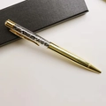 Golden crystal ballpoint pen with dark grey stone filling in a black gift box - Terahertz / 14.5cm
