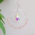 Zilveren maan zonnevanger met regenboogkristal en roze kwartssteen wrap - Rozenkwarts