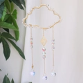 Atrapasol de nube bohemio con cristales blancos y cadenas doradas para jardín - CA5-Cuarzo Transparente
