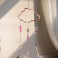 Atrapasol de nube con cristales rosas y amuleto de mal de ojo para el jardín - CA8-Opalo Rosa