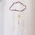 Cloud amethyst suncatcher with gold wire wrap, hanging crystals and mystic eye symbol - CA2-Amethyst