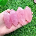 Set of four polished rose quartz double terminated hexagonal crystal points - Heavy Duty Support