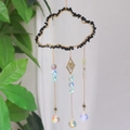 Cloud-shaped suncatcher with black natural stones and prismatic crystal balls - CA7-Obsidian