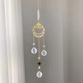 Clear quartz moon and lotus suncatcher with golden star pendants for home window decor - Moth Style (CE1-蛾子+白水晶)
