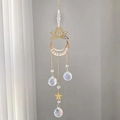 Detail of golden moon and lotus suncatcher with crystal ball pendants for home decor - Lotus Style (CE2-莲花+白水晶)