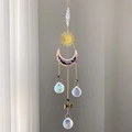 Detail of sun and moon crystal suncatcher with clear faceted balls and purple stones - Sun Style (CE3-太阳+紫水晶)
