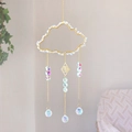 Cloud suncatcher with golden frame, white stones and rainbow crystal prism pendants - CA11-Opalite